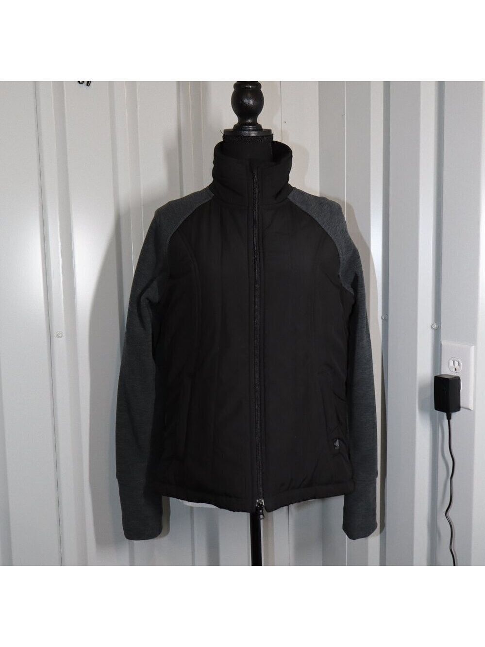 Prana Womens Audrina Jacket Black Gray Size Large Sweatshirt Vest Combo Light
